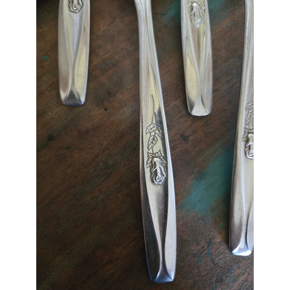 Rogers Cutlery Co Stainless Steel My Rose Spoons Lot of 6 Slotted  8